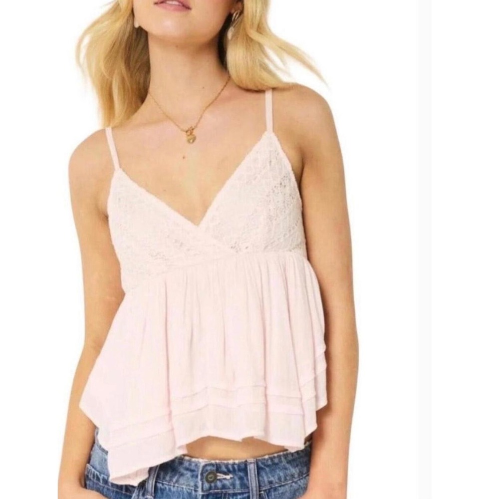 Hollister Women's XL Babydoll Tank Top Pink Lace Bust Coquette Y2K